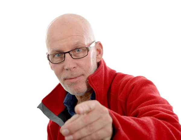 Portrait of a mature man with a red jacket — Stock Photo, Image