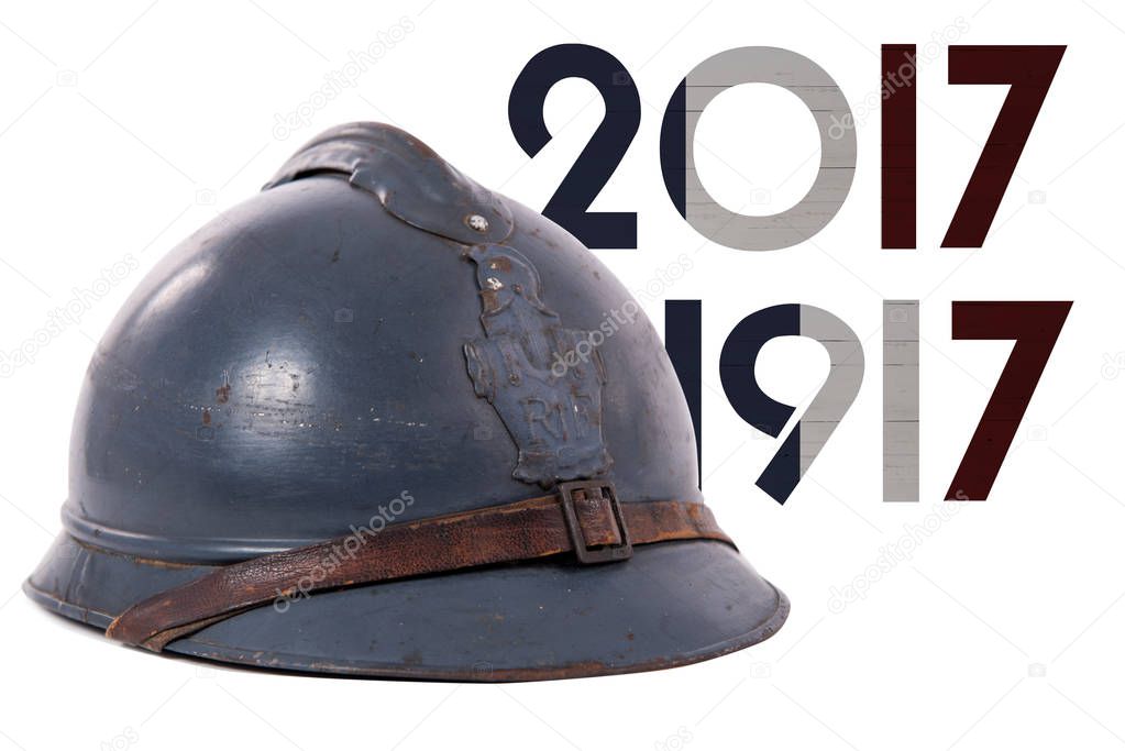 french military helmet of the First World War isolated on white 