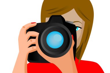 Beyaz arka plan üzerinde izole kadın fotoğrafçı