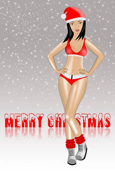 クリスマス イラスト サンタ クロースを身に着けているきれいな女の子の服します。 — ストック写真
