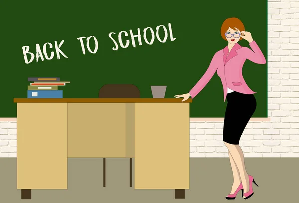 Sexy young teacher near the school board, back to school — Stock Photo, Image