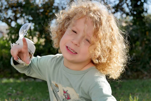 Portrait of a little blond boy, outside — Stock Photo, Image