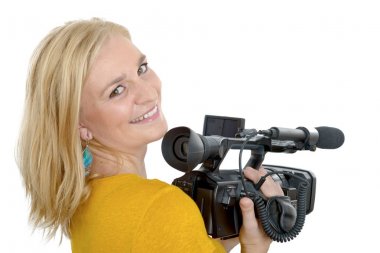 profesyonel video kamera, Beyaz sarışın genç kadın