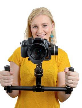 kadın kameramanların sabit cam, beyaz kullanma