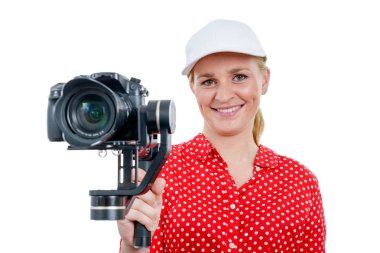 kadın kameramanların sabit cam, beyaz kullanma