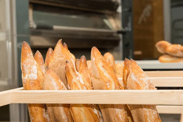French breads in a bakery market — Stock Photo, Image