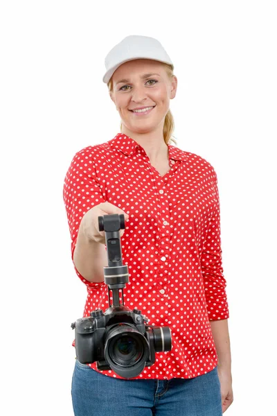 kadın kameramanların sabit cam kullanarak,