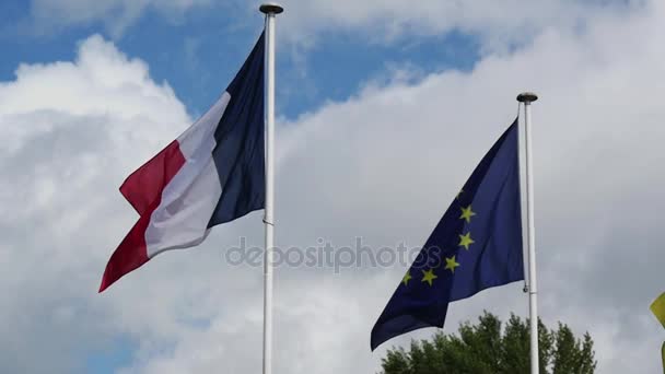 Mooie Franse vlag een Europese waait in de wind — Stockvideo