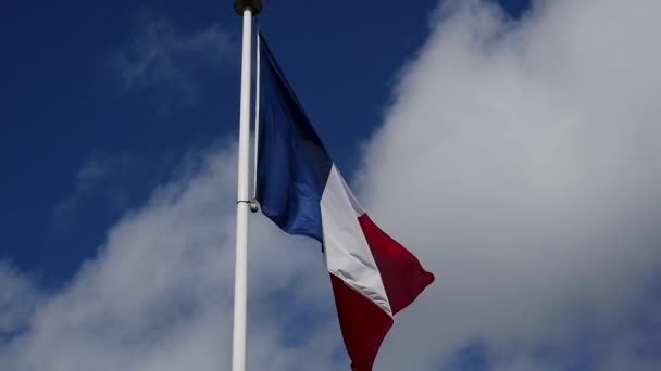 Frankreich-Fahne über blauem Himmel mit Wolken — Stockvideo