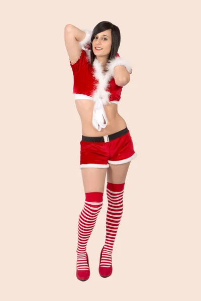 Bela santa claus mulher no fundo rosa — Fotografia de Stock