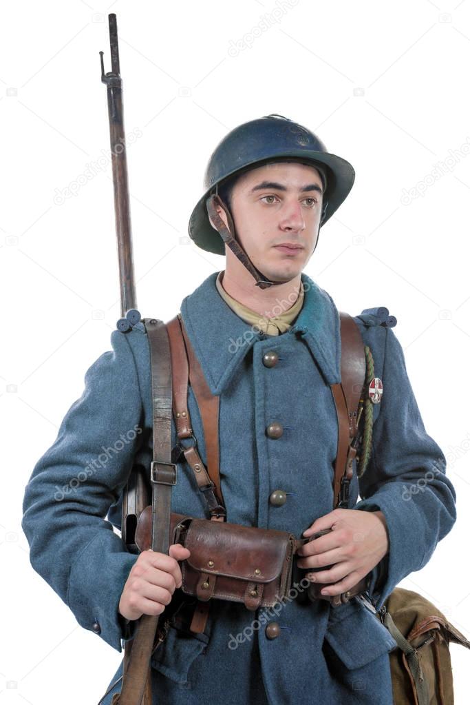 French soldier 1914 1918 isolated on a white background