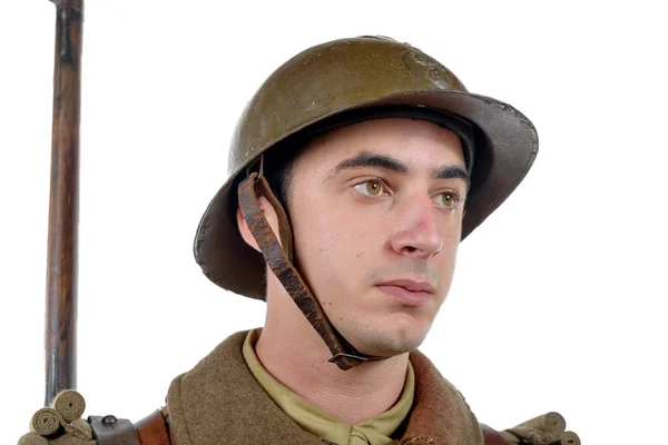 Französischer Soldat 1940 isoliert auf weißem Hintergrund — Stockfoto