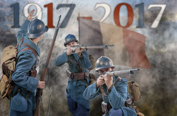 Franska soldater 1917 attack, 11 November — Stockfoto