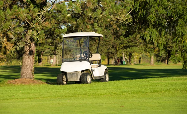 Golf carts on a golf course Stock Photo