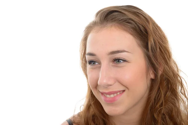 Retrato de una joven con una hermosa sonrisa, sobre blanco — Foto de Stock