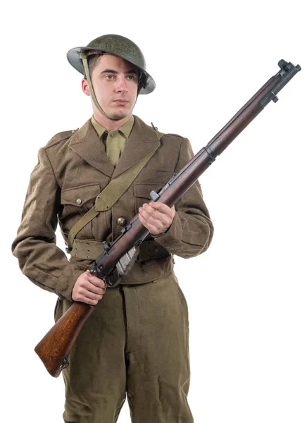 Amerikanischer Soldat im Ersten Weltkrieg. 1917-18 auf weiß — Stockfoto