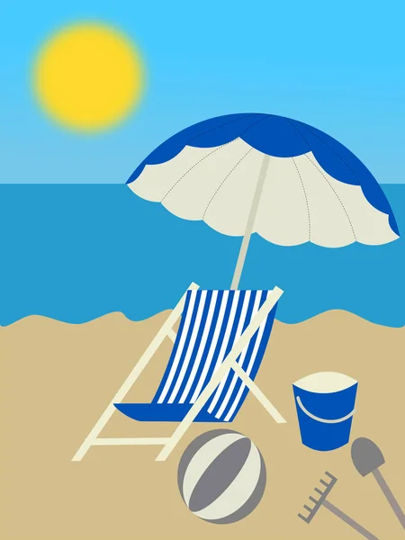 デッキチェアとビーチで傘 — ストック写真