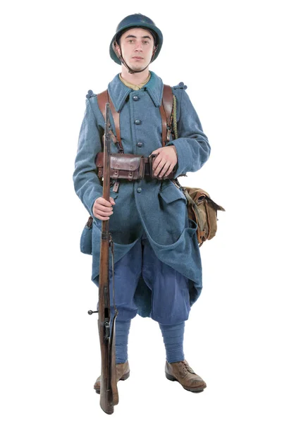 Fransk soldat 1914 1918 isolerad på en vit bakgrund — Stockfoto