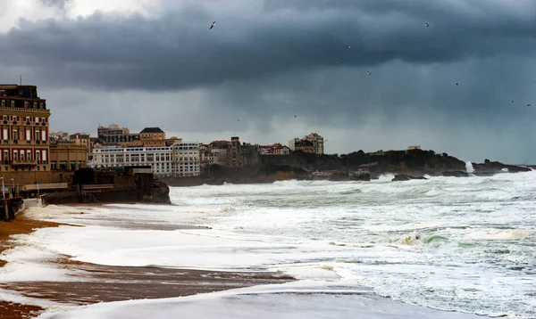 Ocean storm weather with huge waves in Biarritz, France