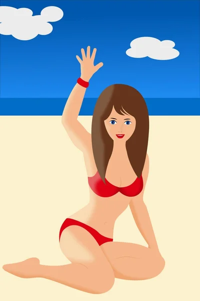 Ładną dziewczynę w strój kąpielowy na plaży — Zdjęcie stockowe