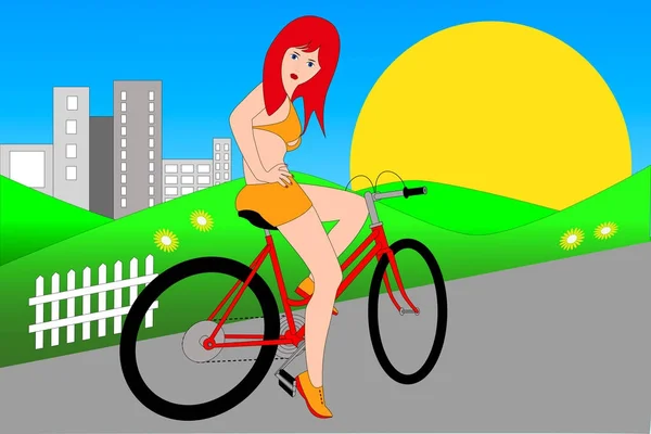 Pretty girl on a bike — Stock Photo, Image