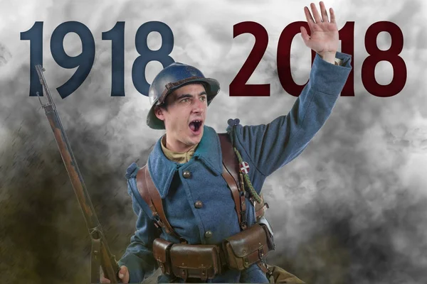 Ranskalainen sotilas 1914 1918 hyökkäys, 11 marraskuu — kuvapankkivalokuva