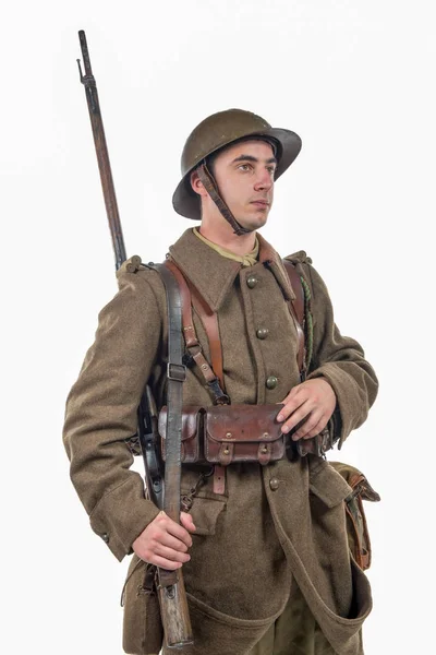 French soldier 1940 isolated on the white background — Stock Photo, Image