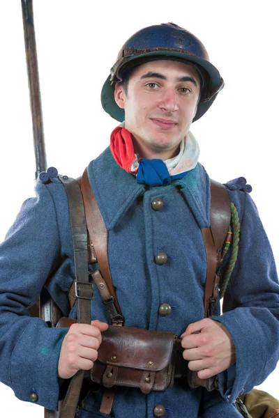 Soldado francês 1914 1918 isolado em um fundo branco — Fotografia de Stock