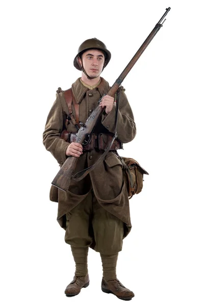 Französischer Soldat 1940 isoliert auf weißem Hintergrund — Stockfoto