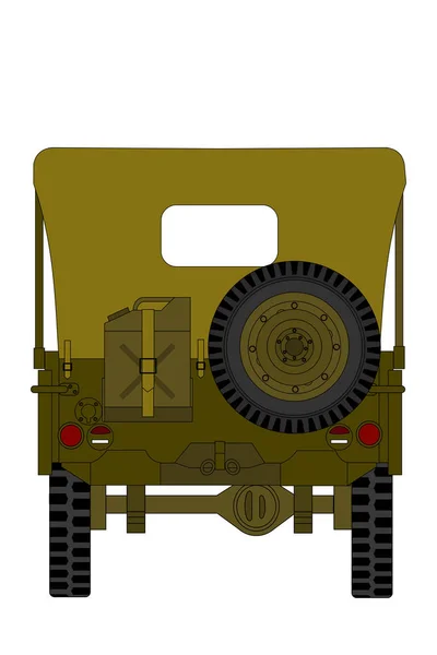 Vintage military car isolated on the white background, back view — Stock Photo, Image