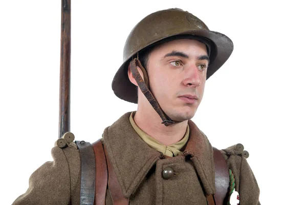 Französischer Soldat 1940 isoliert auf weißem Hintergrund — Stockfoto