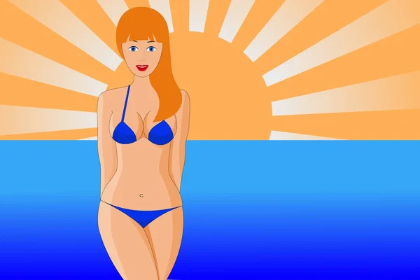 Hübsche junge Frau im Bikini im Wasser am Strand — Stockfoto