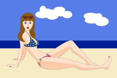 Sahilde bikinili genç ve güzel kadın