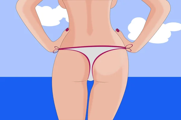 Sexy vrouw billen op het strand, de zee achtergrond — Stockfoto