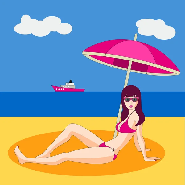 Hübsche junge Frau im Bikini am Strand — Stockfoto