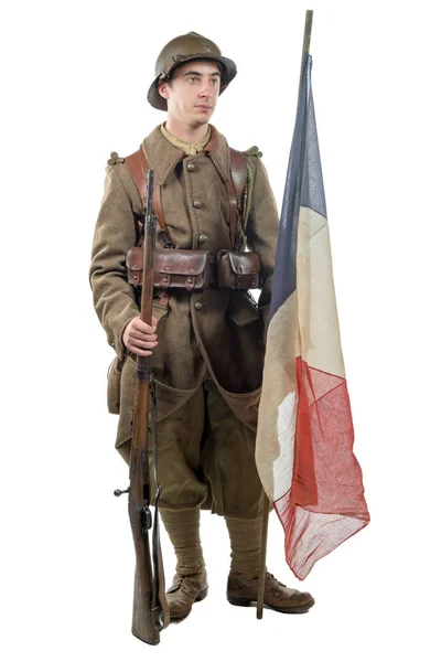 Französischer Soldat 1940 isoliert auf weißem Hintergrund — Stockfoto