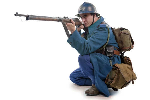 Frans soldaat 1914 1918 geïsoleerd op witte achtergrond — Stockfoto