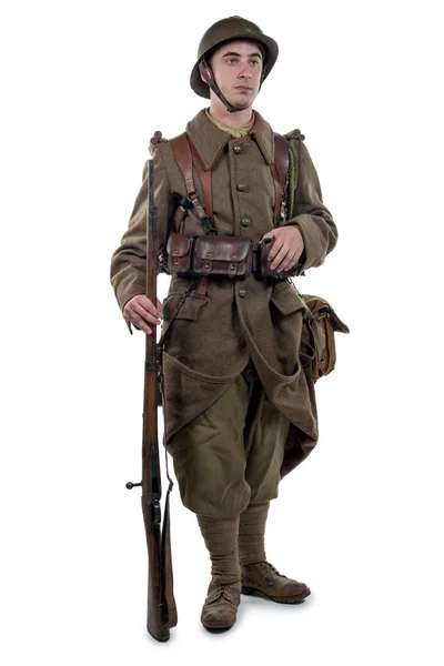 Französischer Soldat 1940 isoliert auf weißem Hintergrund — Stockfoto