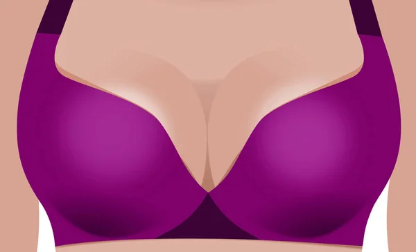 Close-up of the breast with purple bra — Stock Photo, Image