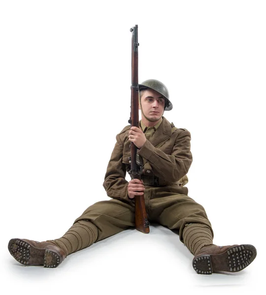 Ww1 British Army Soldier från Frankrike 1918, på vitt — Stockfoto