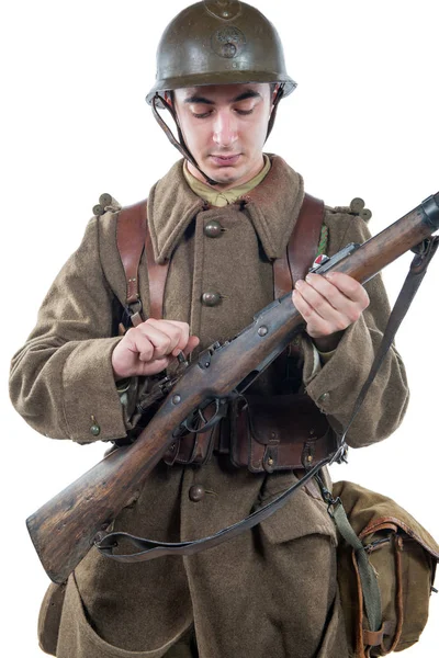 Fransk soldat 1940 isolerat på den vita bakgrunden — Stockfoto