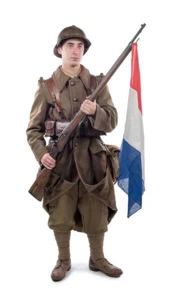 Französischer Soldat 1940 isoliert auf weißem Hintergrund — Stockfoto