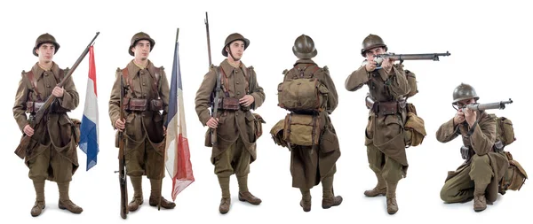 Visión diferente de soldado francés 1940 wwii aislado en el blanco —  Fotos de Stock