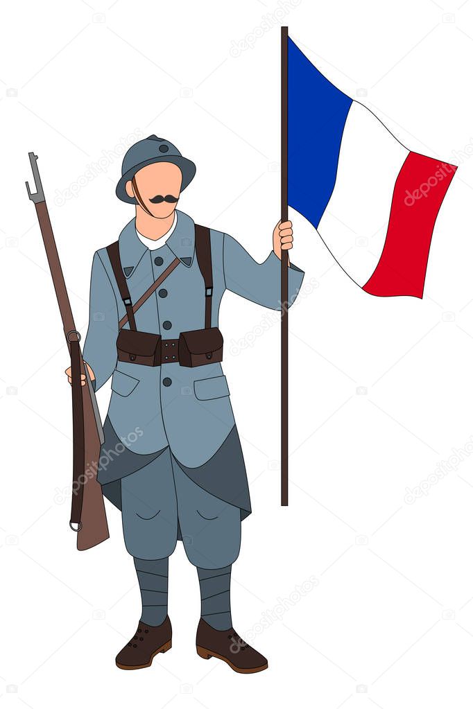 French soldier 1914 1918 isolated on white background