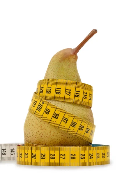 Pear with tape measure isolated on white background — Stock Photo, Image