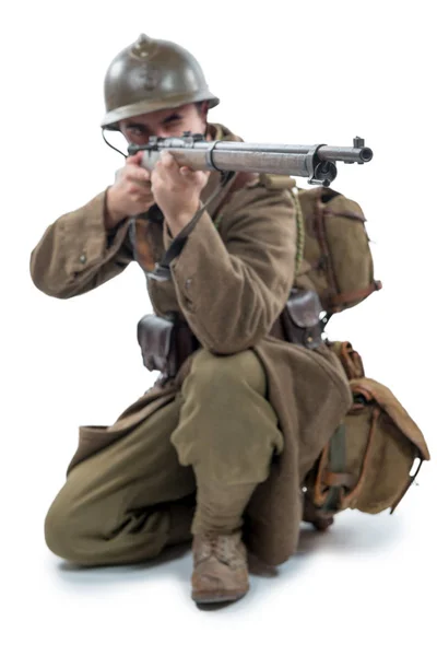 Soldado francês 1940 isolado no fundo branco — Fotografia de Stock
