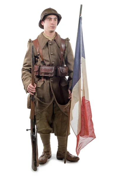 Francuski żołnierz 1940 na białym tle — Zdjęcie stockowe