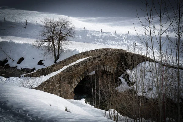 雪の風景に古い石の橋 — ストック写真