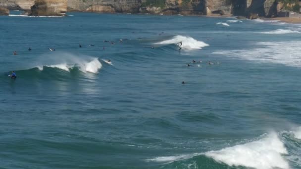 Szörfösök Biarritz Beach Délnyugati Részén Franciaország — Stock videók