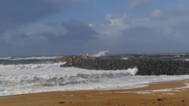 Ocean Storm Väder Med Stora Vågor Biarritz Frankrike — Stockvideo